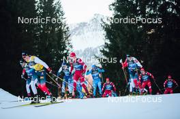 31.12.2021, Oberstdorf, Germany (GER): Sjur Roethe (NOR), Johannes Hoesflot Klaebo (NOR), Iivo Niskanen (FIN), Alexander Bolshunov (RUS), Federico Pellegrino (ITA), Martin Loewstroem Nyenget (NOR), (l-r)  - FIS world cup cross-country, tour de ski, mass men, Oberstdorf (GER). www.nordicfocus.com. © Modica/NordicFocus. Every downloaded picture is fee-liable.