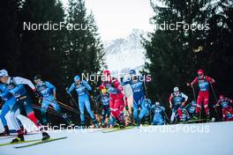 31.12.2021, Oberstdorf, Germany (GER): Hugo Lapalus (FRA), Francesco De Fabiani (ITA), Denis Spitsov (RUS), Roman Furger (SUI), Andrey Melnichenko (RUS), (l-r)  - FIS world cup cross-country, tour de ski, mass men, Oberstdorf (GER). www.nordicfocus.com. © Modica/NordicFocus. Every downloaded picture is fee-liable.