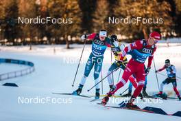 31.12.2021, Oberstdorf, Germany (GER): Johannes Hoesflot Klaebo (NOR), Andrew Musgrave (GBR), Alexander Bolshunov (RUS), (l-r)  - FIS world cup cross-country, tour de ski, mass men, Oberstdorf (GER). www.nordicfocus.com. © Modica/NordicFocus. Every downloaded picture is fee-liable.