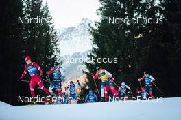 31.12.2021, Oberstdorf, Germany (GER): Ivan Yakimushkin (RUS), Paal Golberg (NOR), Johannes Hoesflot Klaebo (NOR), Martin Loewstroem Nyenget (NOR), (l-r)  - FIS world cup cross-country, tour de ski, mass men, Oberstdorf (GER). www.nordicfocus.com. © Modica/NordicFocus. Every downloaded picture is fee-liable.