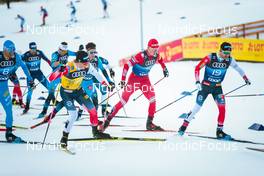31.12.2021, Oberstdorf, Germany (GER): Francesco De Fabiani (ITA), Johannes Hoesflot Klaebo (NOR), Jules Lapierre (FRA), Alexander Bolshunov (RUS), Sjur Roethe (NOR), (l-r)  - FIS world cup cross-country, tour de ski, mass men, Oberstdorf (GER). www.nordicfocus.com. © Modica/NordicFocus. Every downloaded picture is fee-liable.