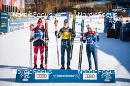 31.12.2021, Oberstdorf, Germany (GER): Alexander Bolshunov (RUS), Johannes Hoesflot Klaebo (NOR), Sjur Roethe (NOR), (l-r) - FIS world cup cross-country, tour de ski, mass men, Oberstdorf (GER). www.nordicfocus.com. © Modica/NordicFocus. Every downloaded picture is fee-liable.