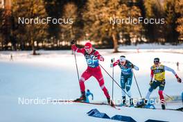 31.12.2021, Oberstdorf, Germany (GER): Alexander Bolshunov (RUS), Andrew Musgrave (GBR), Johannes Hoesflot Klaebo (NOR), (l-r)  - FIS world cup cross-country, tour de ski, mass men, Oberstdorf (GER). www.nordicfocus.com. © Modica/NordicFocus. Every downloaded picture is fee-liable.