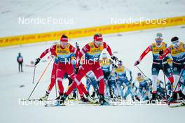 31.12.2021, Oberstdorf, Germany (GER): Natalia Nepryaeva (RUS), Tatiana Sorina (RUS), Anne Kjersti Kalvaa (NOR), Tiril Udnes Weng (NOR), (l-r)  - FIS world cup cross-country, tour de ski, mass women, Oberstdorf (GER). www.nordicfocus.com. © Modica/NordicFocus. Every downloaded picture is fee-liable.