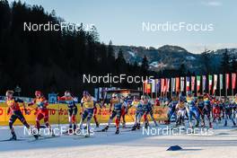 31.12.2021, Oberstdorf, Germany (GER): Jessie Diggins (USA), Natalia Nepryaeva (RUS), Tiril Udnes Weng (NOR), Kerttu Niskanen (FIN), Mathilde Myhrvold (NOR), Krista Parmakoski (FIN), Nadine Faehndrich (SUI), Ebba Andersson (SWE), Anamarija Lampic (SLO), Julia Kern (USA), (l-r)  - FIS world cup cross-country, tour de ski, mass women, Oberstdorf (GER). www.nordicfocus.com. © Modica/NordicFocus. Every downloaded picture is fee-liable.