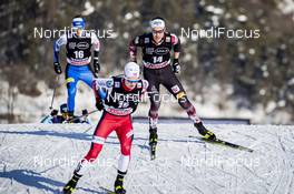 15.01.2021, Val di Fiemme, Italy (ITA): Kristjan Ilves (EST), Mario Seidl (AUT), Kasper Moen Flatla (NOR), (l-r)  - FIS world cup nordic combined men, individual Gundersen HS106/10km, Val di Fiemme (ITA). www.nordicfocus.com. © Modica/NordicFocus. Every downloaded picture is fee-liable.
