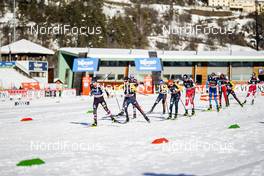 15.01.2021, Val di Fiemme, Italy (ITA): Johannes Lamparter (AUT), Fabian Riessle (GER), Eric Frenzel (GER), Jens Luraas Oftebro (NOR), Ilkka Herola (FIN), (l-r)  - FIS world cup nordic combined men, individual Gundersen HS106/10km, Val di Fiemme (ITA). www.nordicfocus.com. © Modica/NordicFocus. Every downloaded picture is fee-liable.