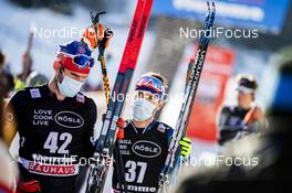 15.01.2021, Val di Fiemme, Italy (ITA): Taylor Fletcher (USA), Alessandro Pittin (ITA), (l-r)  - FIS world cup nordic combined men, individual Gundersen HS106/10km, Val di Fiemme (ITA). www.nordicfocus.com. © Modica/NordicFocus. Every downloaded picture is fee-liable.