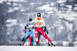 17.01.2021, Val di Fiemme, Italy (ITA): Jarl Magnus Riiber (NOR), Laurent Muhlethaler (FRA), (l-r)  - FIS world cup nordic combined men, individual Gundersen HS106/10km, Val di Fiemme (ITA). www.nordicfocus.com. © Modica/NordicFocus. Every downloaded picture is fee-liable.