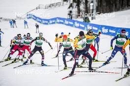 17.01.2021, Val di Fiemme, Italy (ITA): Eric Frenzel (GER), Fabian Riessle (GER), Lukas Klapfer (AUT), (l-r)  - FIS world cup nordic combined men, individual Gundersen HS106/10km, Val di Fiemme (ITA). www.nordicfocus.com. © Modica/NordicFocus. Every downloaded picture is fee-liable.