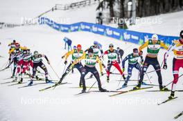 17.01.2021, Val di Fiemme, Italy (ITA): Fabian Riessle (GER), Vinzenz Geiger (GER), Alessandro Pittin (ITA), (l-r)  - FIS world cup nordic combined men, individual Gundersen HS106/10km, Val di Fiemme (ITA). www.nordicfocus.com. © Modica/NordicFocus. Every downloaded picture is fee-liable.