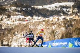 16.01.2021, Val di Fiemme, Italy (ITA): Eric Frenzel (GER), Johannes Lamparter (AUT), Espen Bjoernstad (NOR), (l-r)  - FIS world cup nordic combined men, team sprint HS106/2x7.5km, Val di Fiemme (ITA). www.nordicfocus.com. © Modica/NordicFocus. Every downloaded picture is fee-liable.