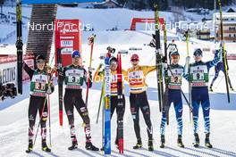 16.01.2021, Val di Fiemme, Italy (ITA): Johannes Lamparter (AUT), Lukas Greiderer (AUT), Eric Frenzel (GER), Fabian Riessle (GER), Ilkka Herola (FIN), Eero Hirvonen (FIN), (l-r)  - FIS world cup nordic combined men, team sprint HS106/2x7.5km, Val di Fiemme (ITA). www.nordicfocus.com. © Modica/NordicFocus. Every downloaded picture is fee-liable.