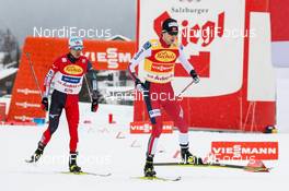 29.01.2021, Seefeld, Austria (AUT): Akito Watabe (JPN), Jarl Magnus Riiber (NOR) (l-r)  - FIS world cup nordic combined men, individual gundersen HS109/5km, Seefeld (AUT). www.nordicfocus.com. © Volk/NordicFocus. Every downloaded picture is fee-liable.