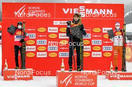 29.01.2021, Seefeld, Austria (AUT): Akito Watabe (JPN), Jarl Magnus Riiber (NOR), Vinzenz Geiger (GER) (l-r) - FIS world cup nordic combined men, individual gundersen HS109/5km, Seefeld (AUT). www.nordicfocus.com. © Volk/NordicFocus. Every downloaded picture is fee-liable.