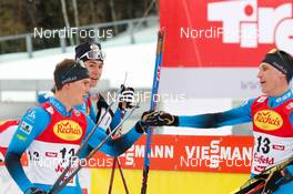 29.01.2021, Seefeld, Austria (AUT): Antoine Gerard (FRA), Matteo Baud (FRA), Laurent Muhlethaler (FRA) (l-r)  - FIS world cup nordic combined men, individual gundersen HS109/5km, Seefeld (AUT). www.nordicfocus.com. © Volk/NordicFocus. Every downloaded picture is fee-liable.