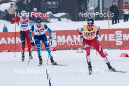 31.01.2021, Seefeld, Austria (AUT): Akito Watabe (JPN), Ilkka Herola (FIN), Jarl Magnus Riiber (NOR) (l-r)  - FIS world cup nordic combined men, individual gundersen HS109/15km, Seefeld (AUT). www.nordicfocus.com. © Volk/NordicFocus. Every downloaded picture is fee-liable.