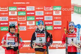 07.02.2021, Klingenthal, Germany (GER): Akito Watabe (JPN), Vinzenz Geiger (GER), Lukas Greiderer (AUT) (l-r) - FIS world cup nordic combined men, individual gundersen HS140/10km, Klingenthal (GER). www.nordicfocus.com. © Volk/NordicFocus. Every downloaded picture is fee-liable.