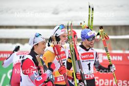 07.02.2021, Klingenthal, Germany (GER): Akito Watabe (JPN), Vinzenz Geiger (GER), Lukas Greiderer (AUT), (l-r)  - FIS world cup nordic combined men, individual gundersen HS140/10km, Klingenthal (GER). www.nordicfocus.com. © Reichert/NordicFocus. Every downloaded picture is fee-liable.