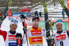 20.03.2021, Klingenthal, Germany (GER): Akito Watabe (JPN), Jarl Magnus Riiber (NOR), Johannes Lamparter (AUT) (l-r)  - FIS world cup nordic combined men, individual gundersen HS140/10km, Klingenthal (GER). www.nordicfocus.com. © Volk/NordicFocus. Every downloaded picture is fee-liable.