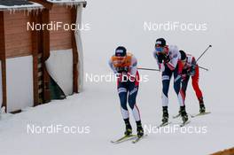 21.03.2021, Klingenthal, Germany (GER): Jarl Magnus Riiber (NOR), Espen Bjoernstad (NOR), Ryota Yamamoto (JPN) (l-r)  - FIS world cup nordic combined men, individual gundersen HS140/10km, Klingenthal (GER). www.nordicfocus.com. © Volk/NordicFocus. Every downloaded picture is fee-liable.