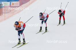 21.03.2021, Klingenthal, Germany (GER): Jarl Magnus Riiber (NOR), Espen Bjoernstad (NOR), Ryota Yamamoto (JPN) (l-r)  - FIS world cup nordic combined men, individual gundersen HS140/10km, Klingenthal (GER). www.nordicfocus.com. © Volk/NordicFocus. Every downloaded picture is fee-liable.