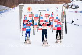 26.02.2021, Oberstdorf, Germany (GER): Ilkka Herola (FIN), Jarl Magnus Riiber (NOR), Jens Luraas Oftebro (NOR), (l-r)  - FIS nordic world ski championships nordic combined men, individual gundersen HS106/10km, Oberstdorf (GER). www.nordicfocus.com. © Thibaut/NordicFocus. Every downloaded picture is fee-liable.