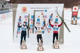 04.03.2021, Oberstdorf, Germany (GER): Jarl Magnus Riiber (NOR), Johannes Lamparter (AUT), Akito Watabe (JPN) - FIS nordic world ski championships nordic combined men, individual gundersen HS137/10km, Oberstdorf (GER). www.nordicfocus.com. © Modica/NordicFocus. Every downloaded picture is fee-liable.