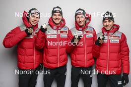 26.02.2021, Oberstdorf, Germany (GER): Jens Luraas Oftebro (NOR), Joergen Graabak (NOR), Espen Bjoernstad (NOR), Jarl Magnus Riiber (NOR), (l-r)  - FIS nordic world ski championships nordic combined men, medals, Oberstdorf (GER). www.nordicfocus.com. © Modica/NordicFocus. Every downloaded picture is fee-liable.