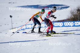 28.02.2021, Oberstdorf, Germany (GER): Fabian Riessle (GER), Hideaki Nagai (JPN), (l-r) - FIS nordic world ski championships nordic combined men, team HS106/4x5km, Oberstdorf (GER). www.nordicfocus.com. © Thibaut/NordicFocus. Every downloaded picture is fee-liable.