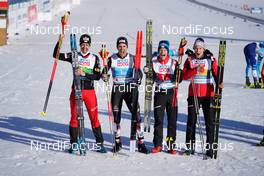 28.02.2021, Oberstdorf, Germany (GER): Lukas Klapfer (AUT), Lukas Greiderer (AUT), Johannes Lamparter (AUT), Mario Seidl (AUT), (l-r) - FIS nordic world ski championships nordic combined men, team HS106/4x5km, Oberstdorf (GER). www.nordicfocus.com. © Thibaut/NordicFocus. Every downloaded picture is fee-liable.