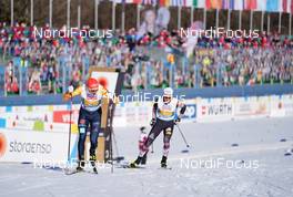 28.02.2021, Oberstdorf, Germany (GER): Eric Frenzel (GER), Mario Seidl (AUT), (l-r) - FIS nordic world ski championships nordic combined men, team HS106/4x5km, Oberstdorf (GER). www.nordicfocus.com. © Thibaut/NordicFocus. Every downloaded picture is fee-liable.