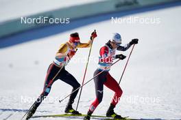 28.02.2021, Oberstdorf, Germany (GER): Terence Weber (GER), Akito Watabe (JPN), (l-r) - FIS nordic world ski championships nordic combined men, team HS106/4x5km, Oberstdorf (GER). www.nordicfocus.com. © Thibaut/NordicFocus. Every downloaded picture is fee-liable.