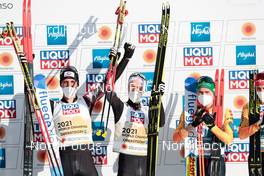 06.03.2021, Oberstdorf, Germany (GER): Johannes Lamparter (AUT), Lukas Greiderer (AUT), Fabian Riessle (GER) - FIS nordic world ski championships nordic combined men, team sprint HS137/2x7.5km, Oberstdorf (GER). www.nordicfocus.com. © Modica/NordicFocus. Every downloaded picture is fee-liable.