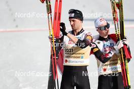 06.03.2021, Oberstdorf, Germany (GER): Lukas Greiderer (AUT), Johannes Lamparter (AUT) - FIS nordic world ski championships nordic combined men, team sprint HS137/2x7.5km, Oberstdorf (GER). www.nordicfocus.com. © Modica/NordicFocus. Every downloaded picture is fee-liable.