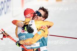 06.03.2021, Oberstdorf, Germany (GER): Eric Frenzel (GER), Fabian Riessle (GER) - FIS nordic world ski championships nordic combined men, team sprint HS137/2x7.5km, Oberstdorf (GER). www.nordicfocus.com. © Modica/NordicFocus. Every downloaded picture is fee-liable.