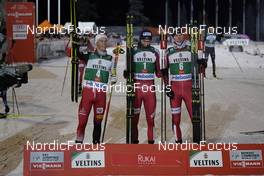 26.11.2021, Ruka, Finland (FIN): Johannes Lamparter (AUT), Jarl Magnus Riiber (NOR), Jens Luraas Oftebro (NOR), (l-r)  - FIS world cup nordic combined men, individual gundersen HS142/5km, Ruka (FIN). www.nordicfocus.com. © Thibaut/NordicFocus. Every downloaded picture is fee-liable.