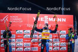 27.11.2021, Ruka, Finland (FIN): Eric Frenzel (GER), Terence Weber (GER), Vinzenz Geiger (GER), (l-r) - FIS world cup nordic combined men, individual gundersen HS142/10km, Ruka (FIN). www.nordicfocus.com. © Modica/NordicFocus. Every downloaded picture is fee-liable.