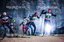 27.11.2021, Ruka, Finland (FIN): Vinzenz Geiger (GER), Johannes Lamparter (AUT), Kristjan Ilves (EST), Terence Weber (GER), Eric Frenzel (GER), (l-r)  - FIS world cup nordic combined men, individual gundersen HS142/10km, Ruka (FIN). www.nordicfocus.com. © Modica/NordicFocus. Every downloaded picture is fee-liable.