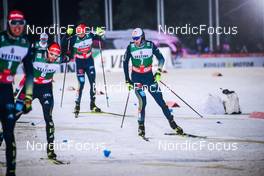 27.11.2021, Ruka, Finland (FIN): Terence Weber (GER), Eric Frenzel (GER), Mario Seidl (AUT), Vinzenz Geiger (GER), (l-r)  - FIS world cup nordic combined men, individual gundersen HS142/10km, Ruka (FIN). www.nordicfocus.com. © Modica/NordicFocus. Every downloaded picture is fee-liable.