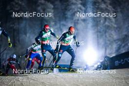 27.11.2021, Ruka, Finland (FIN): Kristjan Ilves (EST), Terence Weber (GER), Eric Frenzel (GER), (l-r)  - FIS world cup nordic combined men, individual gundersen HS142/10km, Ruka (FIN). www.nordicfocus.com. © Modica/NordicFocus. Every downloaded picture is fee-liable.