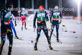 27.11.2021, Ruka, Finland (FIN): Terence Weber (GER), Eric Frenzel (GER), Vinzenz Geiger (GER), (l-r)  - FIS world cup nordic combined men, individual gundersen HS142/10km, Ruka (FIN). www.nordicfocus.com. © Modica/NordicFocus. Every downloaded picture is fee-liable.