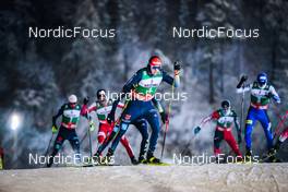 27.11.2021, Ruka, Finland (FIN): Vinzenz Geiger (GER), Espen Bjoernstad (NOR), Terence Weber (GER), Ryota Yamamoto (JPN), Kristjan Ilves (EST), (l-r)  - FIS world cup nordic combined men, individual gundersen HS142/10km, Ruka (FIN). www.nordicfocus.com. © Modica/NordicFocus. Every downloaded picture is fee-liable.