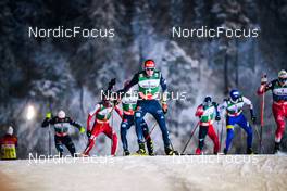 27.11.2021, Ruka, Finland (FIN): Vinzenz Geiger (GER), Espen Bjoernstad (NOR), Eric Frenzel (GER), Terence Weber (GER), Ryota Yamamoto (JPN), Kristjan Ilves (EST), Mario Seidl (AUT), (l-r)  - FIS world cup nordic combined men, individual gundersen HS142/10km, Ruka (FIN). www.nordicfocus.com. © Modica/NordicFocus. Every downloaded picture is fee-liable.
