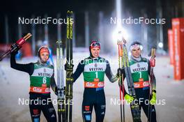 27.11.2021, Ruka, Finland (FIN): Eric Frenzel (GER), Terence Weber (GER), Vinzenz Geiger (GER), (l-r) - FIS world cup nordic combined men, individual gundersen HS142/10km, Ruka (FIN). www.nordicfocus.com. © Modica/NordicFocus. Every downloaded picture is fee-liable.