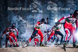 27.11.2021, Ruka, Finland (FIN): Simen Tiller (NOR), Sora Yachi (JPN), Manuel Faisst (GER), Joergen Graabak (NOR), Espen Andersen (NOR), (l-r)  - FIS world cup nordic combined men, individual gundersen HS142/10km, Ruka (FIN). www.nordicfocus.com. © Modica/NordicFocus. Every downloaded picture is fee-liable.