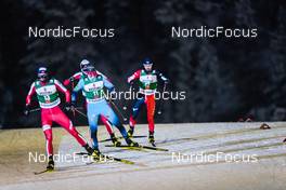 28.11.2021, Ruka, Finland (FIN): Joergen Graabak (NOR), Laurent Muhlethaler (FRA), Yoshito Watabe (JPN), (l-r)  - FIS world cup nordic combined men, individual gundersen HS142/10km, Ruka (FIN). www.nordicfocus.com. © Thibaut/NordicFocus. Every downloaded picture is fee-liable.