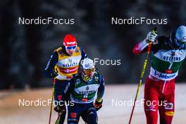 28.11.2021, Ruka, Finland (FIN): Terence Weber (GER), Manuel Faisst (GER), Lukas Greiderer (AUT), (l-r)  - FIS world cup nordic combined men, individual gundersen HS142/10km, Ruka (FIN). www.nordicfocus.com. © Thibaut/NordicFocus. Every downloaded picture is fee-liable.
