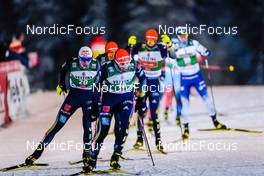 28.11.2021, Ruka, Finland (FIN): Vinzenz Geiger (GER), Eric Frenzel (GER), Julian Schmid (GER), (l-r)  - FIS world cup nordic combined men, individual gundersen HS142/10km, Ruka (FIN). www.nordicfocus.com. © Thibaut/NordicFocus. Every downloaded picture is fee-liable.