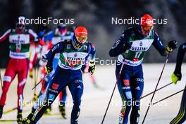 28.11.2021, Ruka, Finland (FIN): Joergen Graabak (NOR), Julian Schmid (GER), Johannes Rydzek (GER), (l-r)  - FIS world cup nordic combined men, individual gundersen HS142/10km, Ruka (FIN). www.nordicfocus.com. © Thibaut/NordicFocus. Every downloaded picture is fee-liable.
